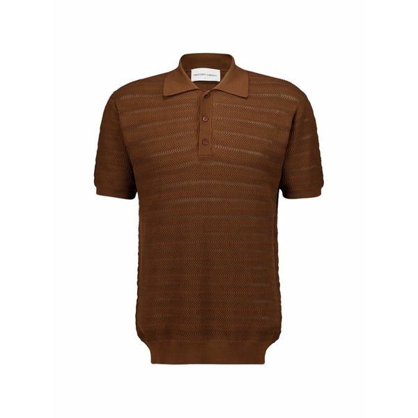フレスコボールカリオカ メンズ スポーツシャツ トップス Vidal chevron-knit polo shirt Brown