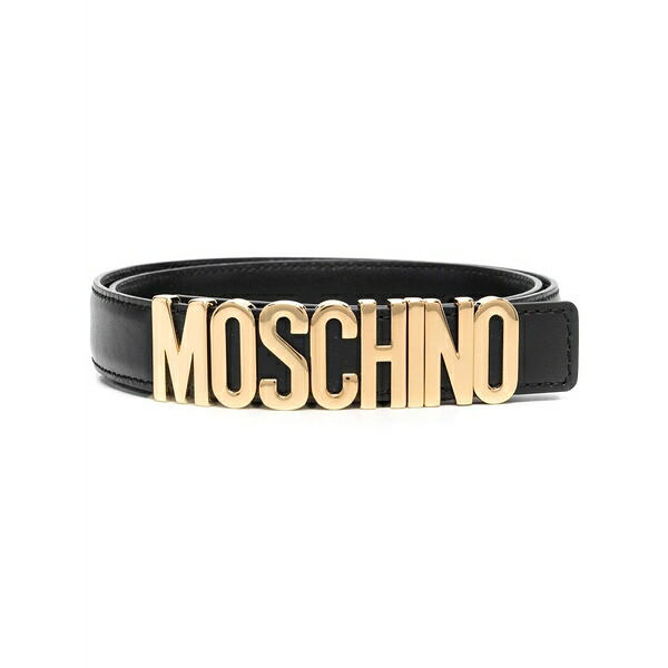 モスキーノ レディース ベルト アクセサリー Logo-buckle belt Black｜asty