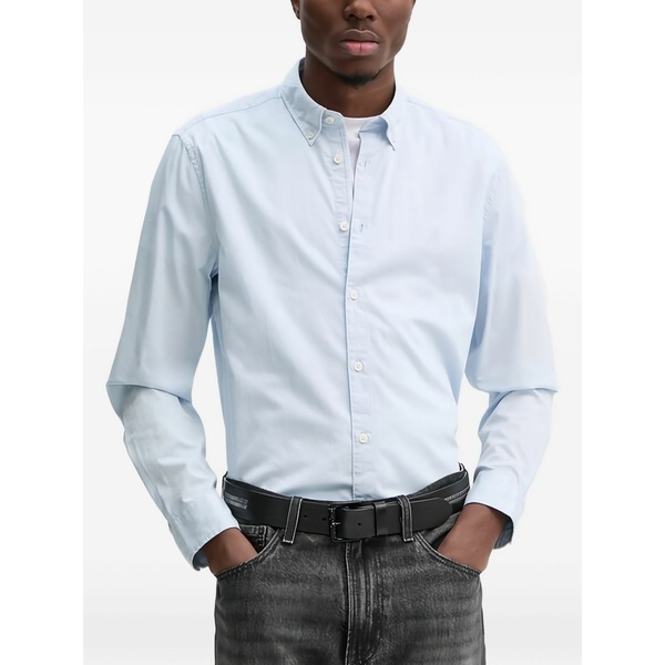 マルコポーロ メンズ シャツ トップス Buttoned long-sleeve shirt Blue|asty