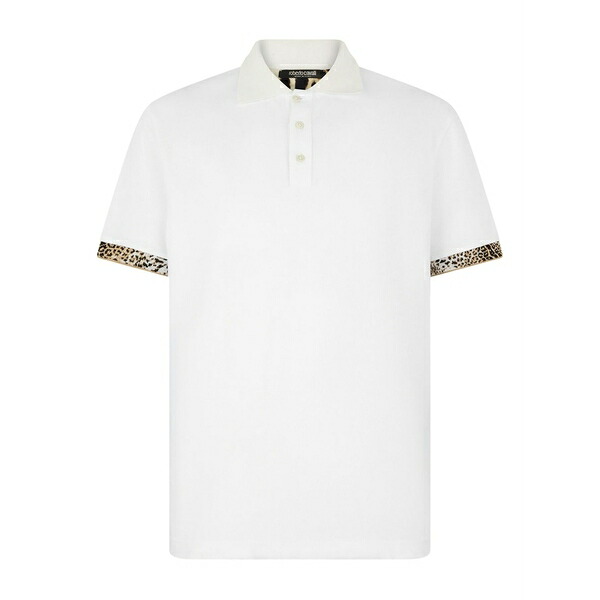 ロベルトカヴァリ メンズ スポーツシャツ トップス Leopard-print cuff polo shirt White