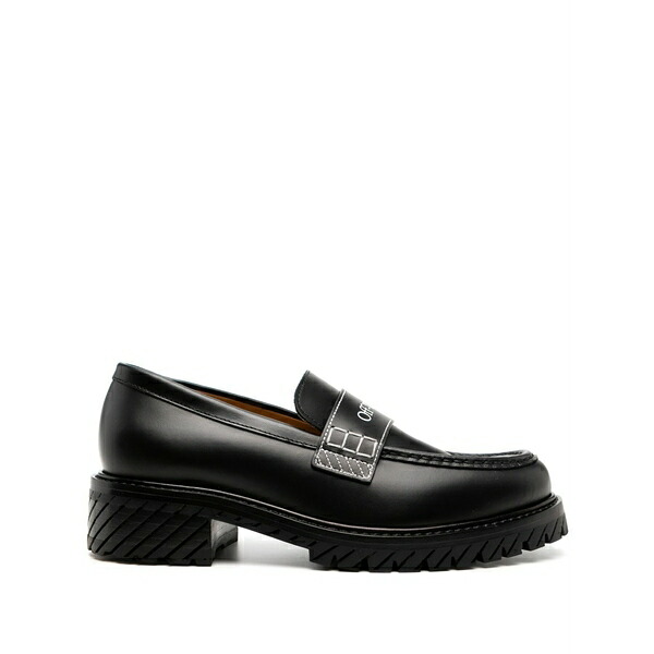 象牙色 レディース スリッポン・ローファー シューズ Military logo-print leather loafers Black