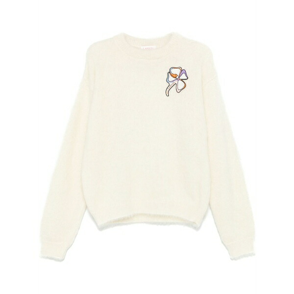 ランバン メンズ 編み物\u0026プルオーバー アウター Clover-patch sweater White