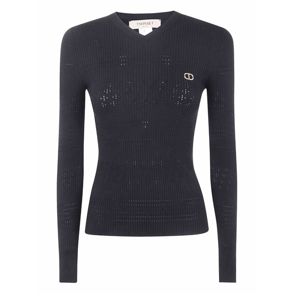 ツインセット レディース ニット&セーター アウター Ribbed v-neck sweater Black｜asty