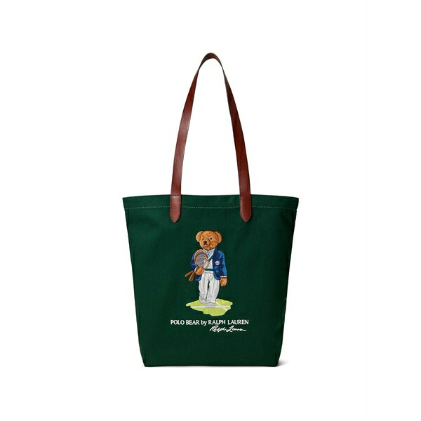 ラルフローレン メンズ トートバッグ 御徒面子 Leather trimmed twill shopper tote bag Green