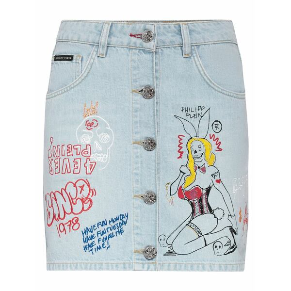 フィリップ飾り気の無い レディース スコート ボトムス Graffiti-print pocketed mini skirt Blue ボトムス-レディースファッション-スカート