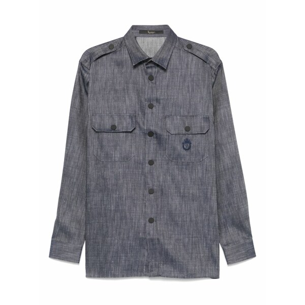 ビリオネア メンズ プルオーバー トップス Logo-embroidered overshirt Blue