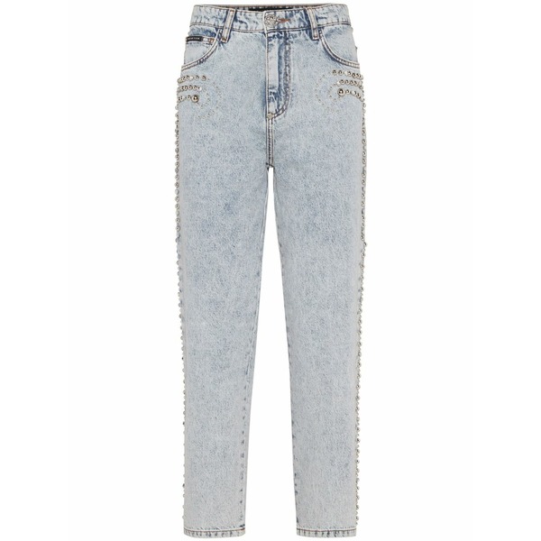 フィリップ飾り気の無い レディース ジーンズズボン下 ボトムス Logo-patch cotton tapered jeans  Blue
