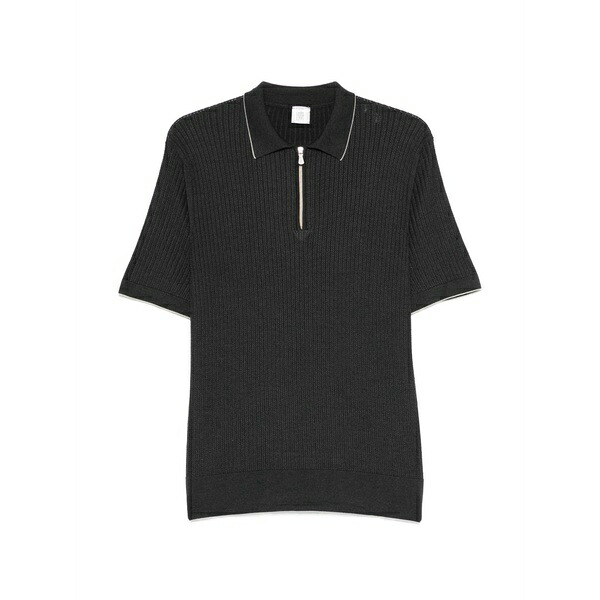 イレブンティ メンズ スポーツシャツ トップス Half-zip ribbed polo shirt Black