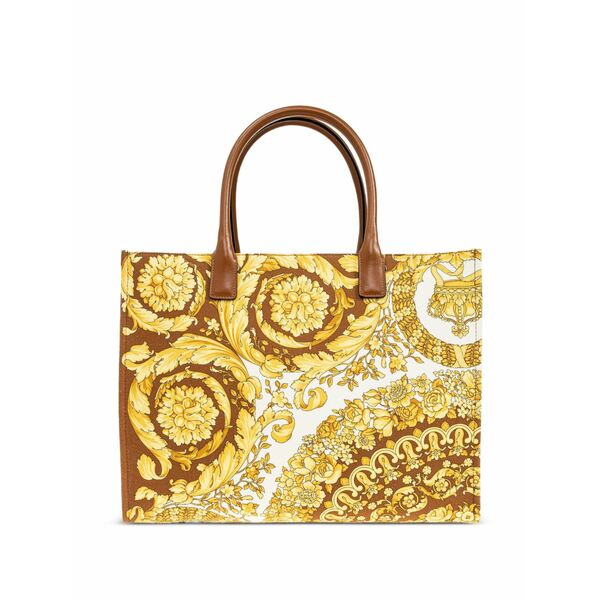 ヴェルサーチ レディース トートバッグ バッグ Baroque-print logo-appliqu?? tote bag Yellow