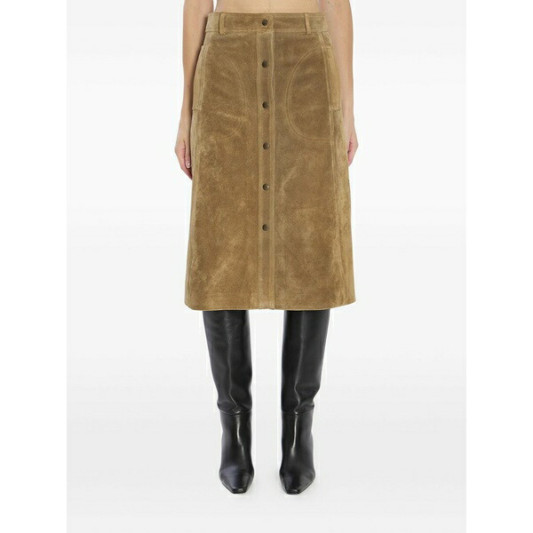 アルマ レディース スカート ボトムス Elen snap-button suede midi skirt Brown｜asty