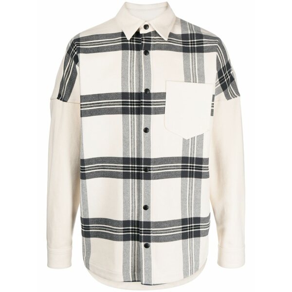 パーム・エンジェルス メンズ シャツ トップス Logo-print checked overshirt Neutrals｜asty