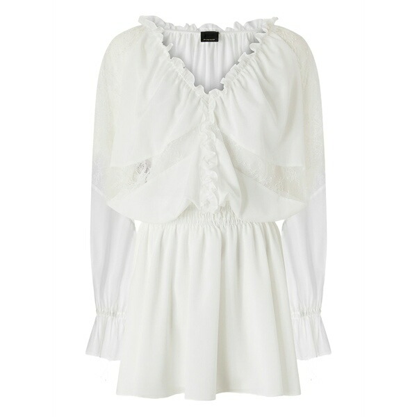 ピンコ レディース ワンピース トップス Lace-detail ruffled dress White｜asty
