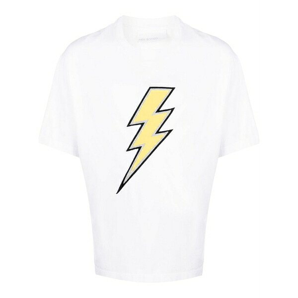 ニールバレット メンズ プルオーバー トップス Thunderbolt-embroidered cotton t-shirt White