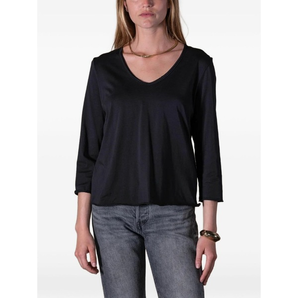 作り名 お召しもの レディース プルオーバー トップス Lio v-neck three-quarter sleeve t-shirt Black