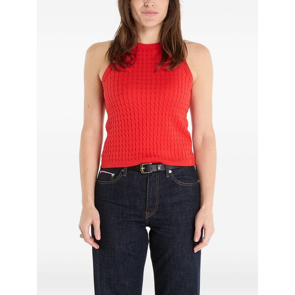 トミー ヒルフィガー レディース カットソー トップス Cable-knit sleeveless vest Red