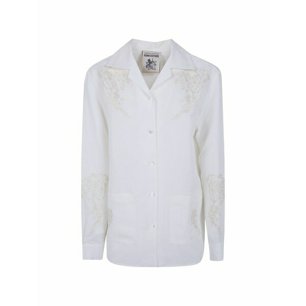 セミクチュール レディース ティーシャツ トップス Olive floral-embroidered shirt White