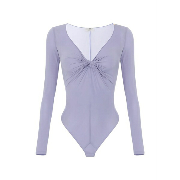 エリザベスフランキ レディース ティーシャツ トップス Knot-detail draped bodysuit Purple