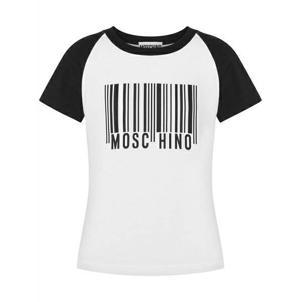 モスキーノ レディース Tシャツ トップス Barcode-print cotton t-shirt White|asty