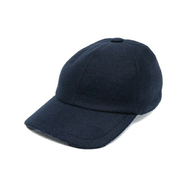 フェデーリ メンズ かぶり笠 添え物 Cashmere-cotton textured cap Blue
