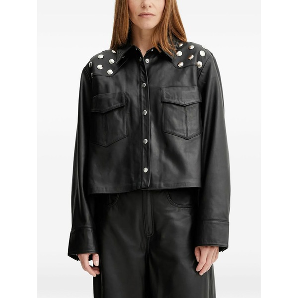 ゲタス レディース 上衣＆上衣 アウター Studded-embellished cropped jacket Black