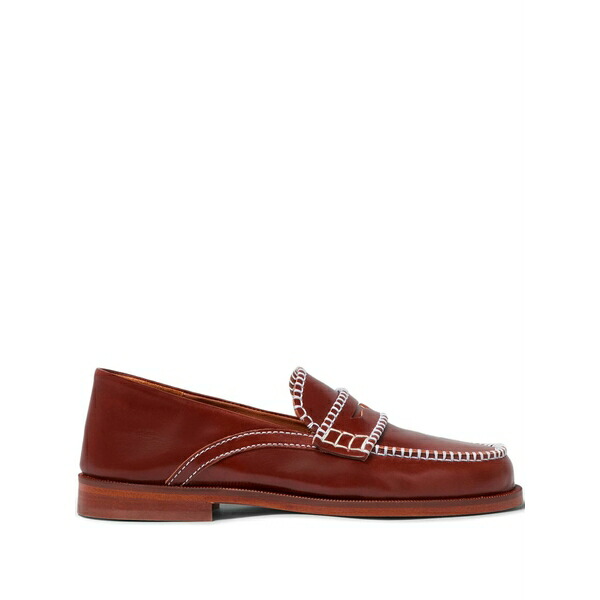 クローディピエルロ レディース スリッポン・ローファー シューズ Stitch-detail leather loafers Brown