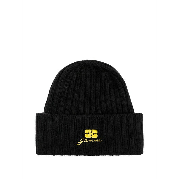 ガニー レディース かぶり笠 付属品 Logo-embroidered beanie hat Black