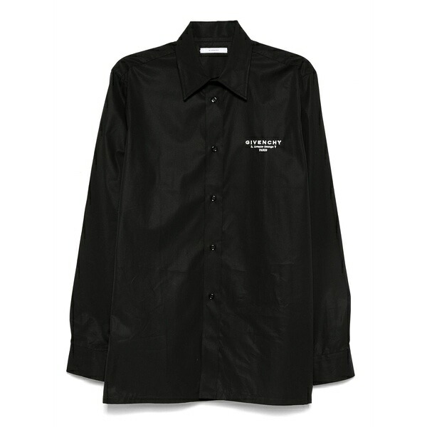 ジバンシー メンズ シャツ トップス Logo-embroidered cotton shirt Black|asty