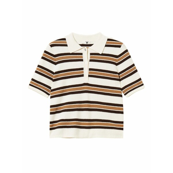 ツイン書き割り レディース スポーツシャツ トップス Striped polo top  White