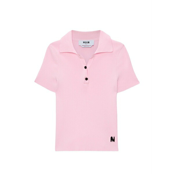 エムエスジイエム レディース スポーツシャツ トップス Ribbed-knit polo shirt Pink