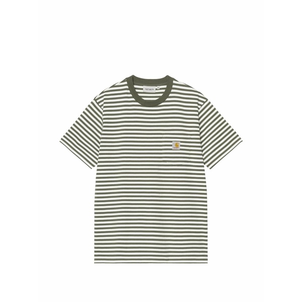 鉄道車両ハート型 メンズ プルオーバー トップス Ezra logo striped pocket t-shirt Green