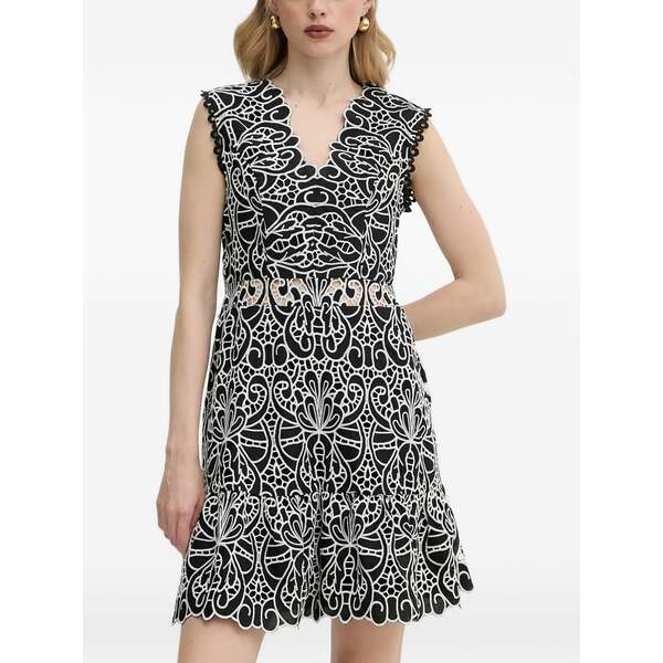 モーガンレーン レディース ワンピース トップス Scalloped trim v-neck mini dress Black｜asty