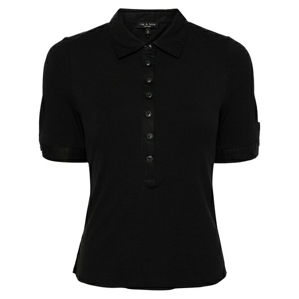 ラグアンドボーン レディース スポーツシャツ トップス Ribbed cotton-modal blend polo shirt Black