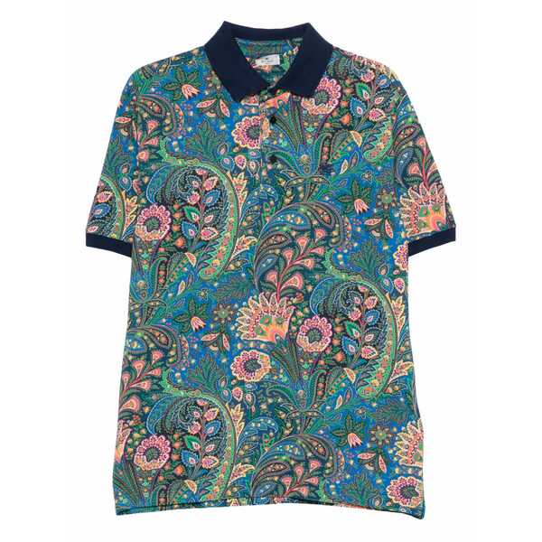 エトロ メンズ ポロシャツ トップス Paisley-print polo shirt Blue|asty