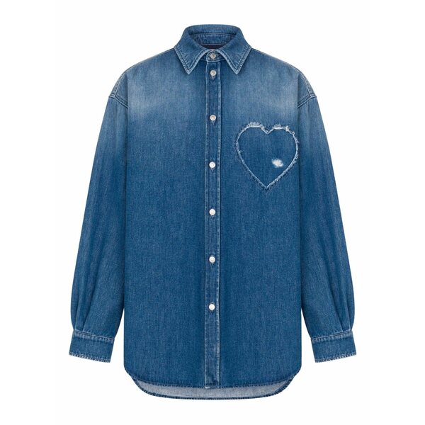 モスキーノ メンズ シャツ トップス Heart-appliqu茫漏 shirt Blue｜asty