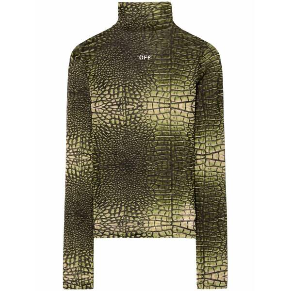 オフホワイト レディース Tシャツ トップス Logo-print crocodile-effect t-shirt Green｜asty