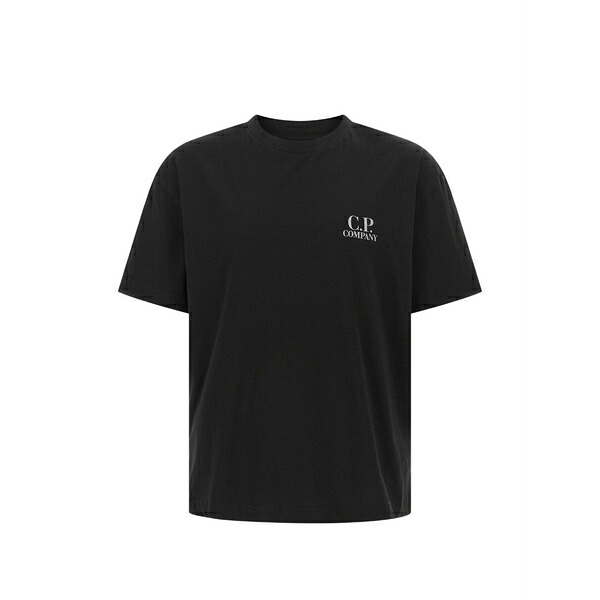 シーピーカンパニー メンズ Tシャツ トップス Logo print t-shirt Black｜asty