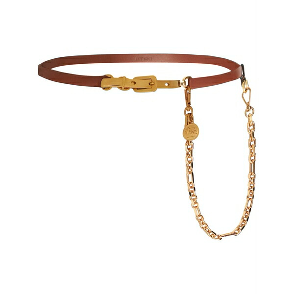 エトロ レディース 三尺帯 付属物 Pegaso-medallion chain leather belt Brown