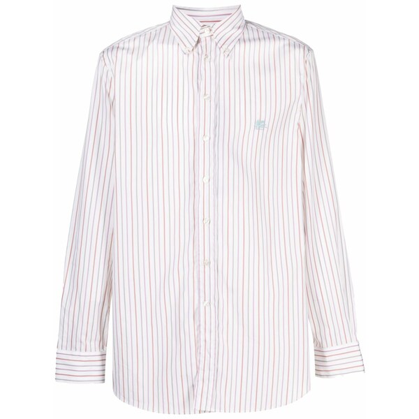 エトロ メンズ シャツ トップス Embroidered-logo striped shirt White|asty
