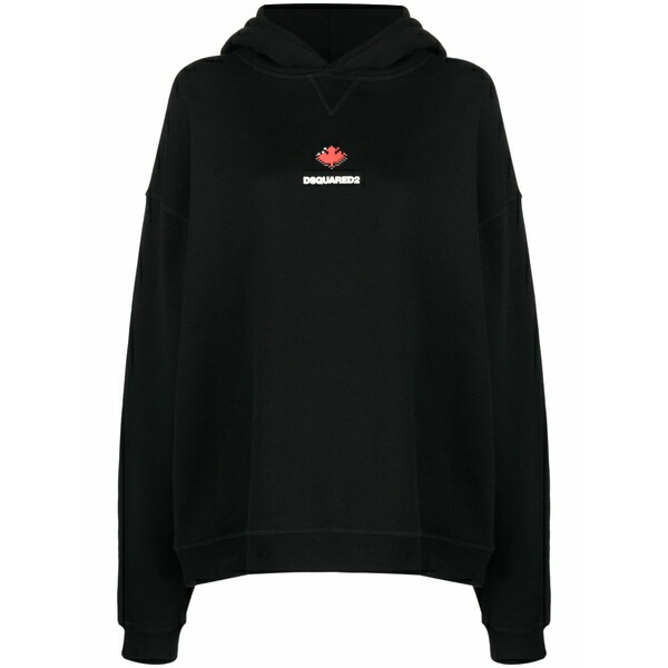 ディースクエアード レディース パーカー・スウェットシャツ アウター Logo-print cotton hoodie Black