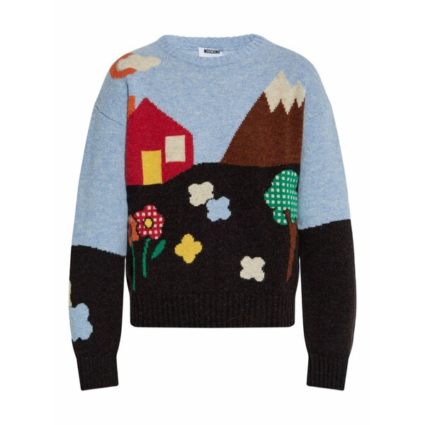モスキーノ レディース 編み物\u0026スウェーター アウター Landscape-print wool sweater Blue