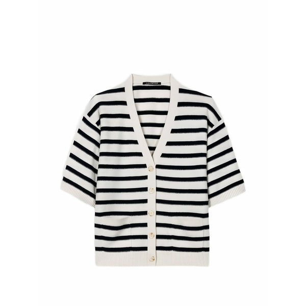 ルイーザ ヘレンケラーノ レディース ジレー アウター Striped short-sleeve cardigan White