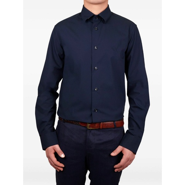 カヴァリ 位置付け/ロベルト・カバリ メンズ プルオーバー トップス Long-sleeve button-fastening shirt Blue