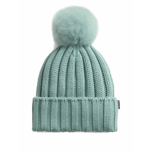 毛糸 分限者 レディース かぶり笠 付属品 Ribbed pom-pom beanie Blue