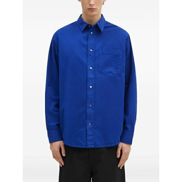 ウッド ウッド メンズ シャツ トップス Long-sleeve collared-neckline shirt  Blue