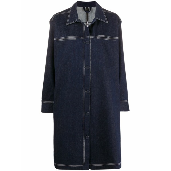 サラ・ランツィ レディース 厚地の外套 アウター Single-breasted denim coat Blue