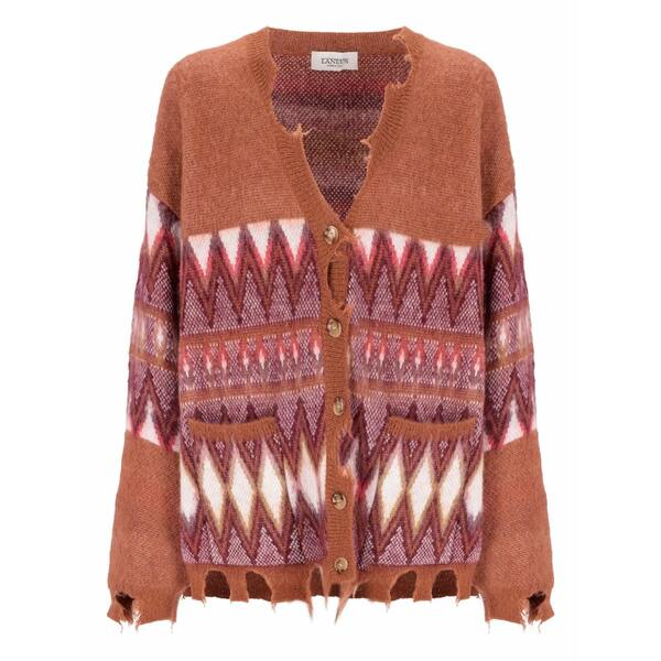 ラネウス メンズ カーディガン アウター Frayed pattern cardigan Brown｜asty