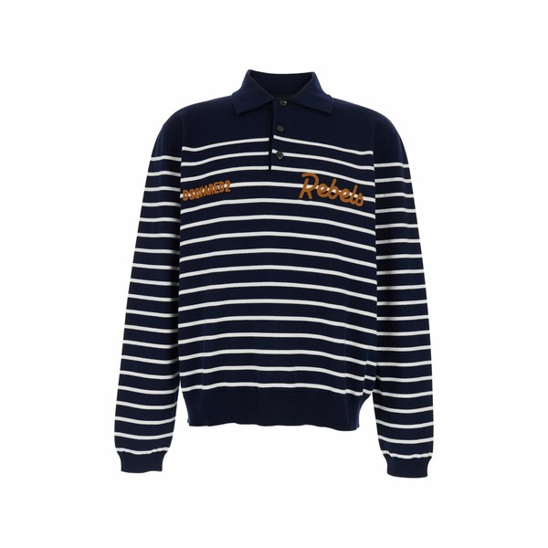 ディースクエアード メンズ ポロシャツ トップス Striped embroidered polo shirt Blue|asty