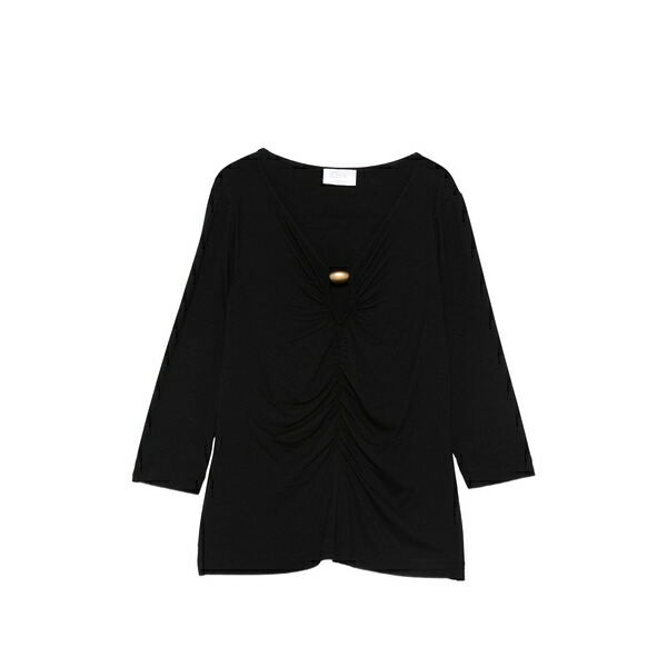 クリップス レディース ティーシャツ トップス V-neck gathered t-shirt Black トップス-レディースファッション