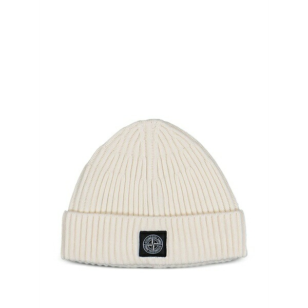 ストーンアイランド メンズ 帽子 アクセサリー Ribbed logo-patch beanie hat Neutrals