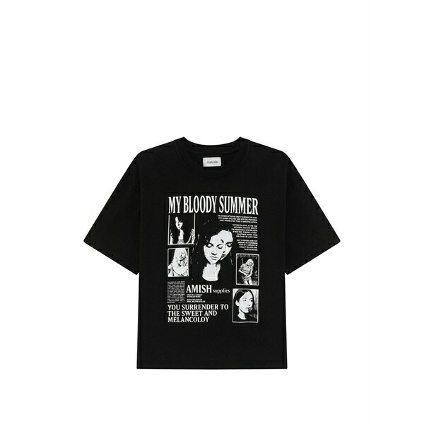 アミッシュ メンズ Tシャツ トップス Cropped t-shirt Black